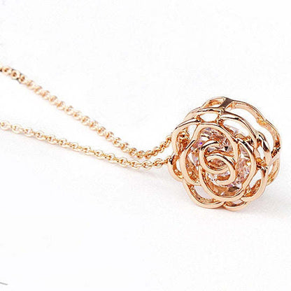 Rose Is A Rose Pendant And Chain 18kt Rose With 2ct CZ Bonus Free Earrings In White Yellow And Rose Gold Field